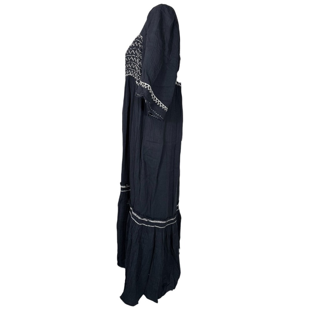 Free People I'm The One Maxi Dress Black White Embroidered Gauze Cotton Tassel L - Picture 5 of 9
